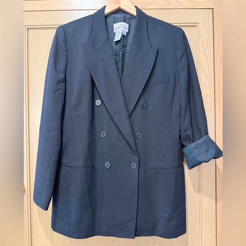 Vintage AKA Eddie Bauer Classic Black Blazer Double Breasted Lined Wool / 10